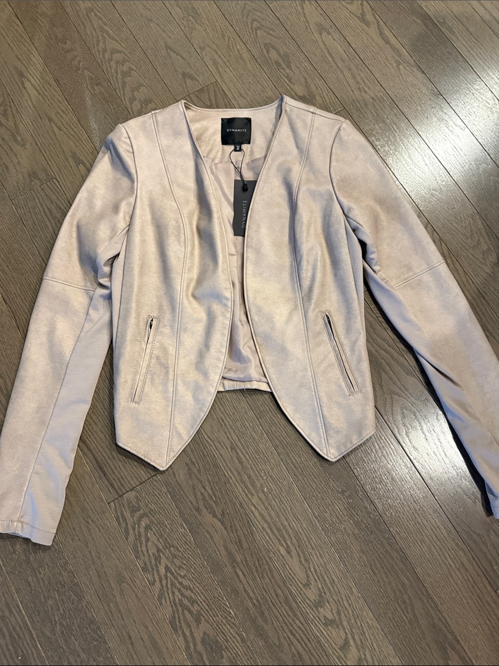 Dynamite Women's Light Taupe Faux Leather Open Front Blazer